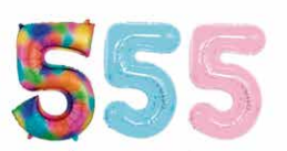GLOBOS NUMERO # 5 16&quot; (ARCOIRIS; CELESTE; ROSADO)
