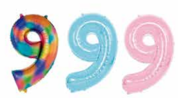 GLOBOS NUMERO # 9 40&quot; (ARCOIRIS; CELESTE; ROSADO)